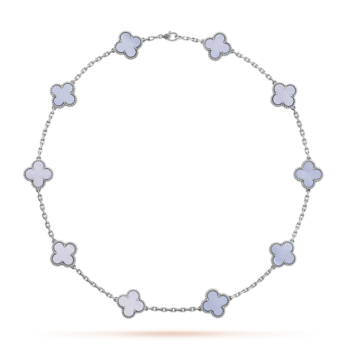 [Riva Jewelry ]CLOVER 10 MOTIFS BLUE CHALCEDONY NECKLACE