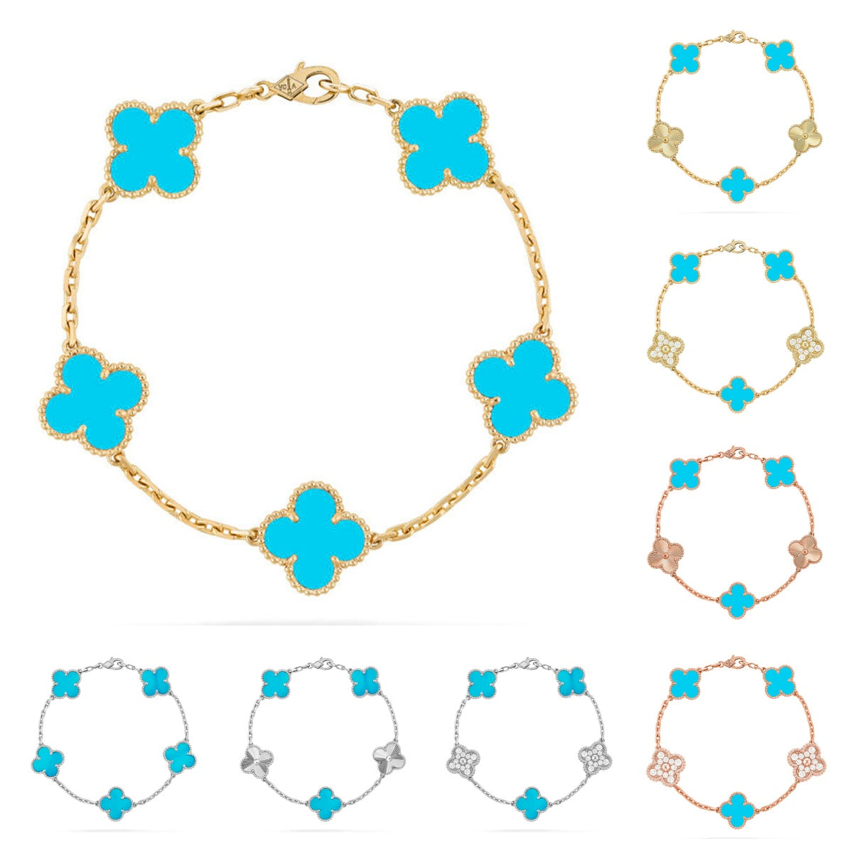 [Riva Jewelry]LUCKY CLOVER 5-MOTIF ARMBAND - TÜRKIS KOLLEKTION