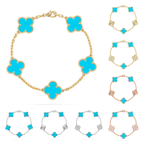 [Riva Jewelry]LUCKY CLOVER 5-MOTIF ARMBAND - TÜRKIS KOLLEKTION