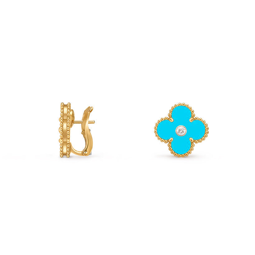 [Riva Jewelry]15MM クローバー フラワースタッドピアス ダイヤモンド-ゴールドコレクション