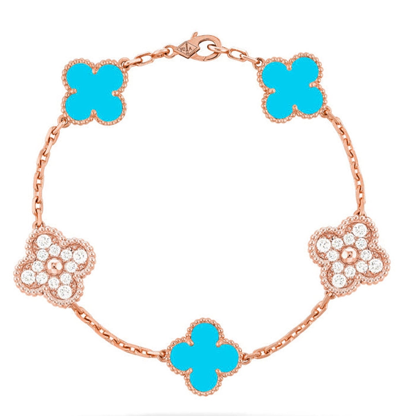 [Riva Jewelry]LUCKY CLOVER 5-MOTIF ARMBAND - TÜRKIS KOLLEKTION