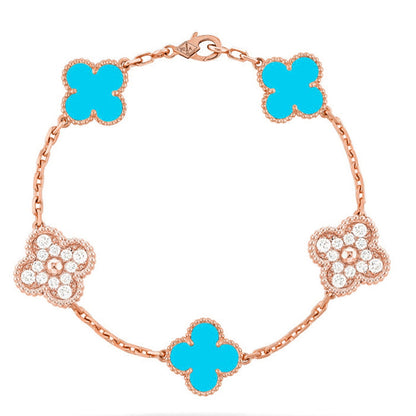 [Riva Jewelry]LUCKY CLOVER 5-MOTIF ARMBAND - TÜRKIS KOLLEKTION