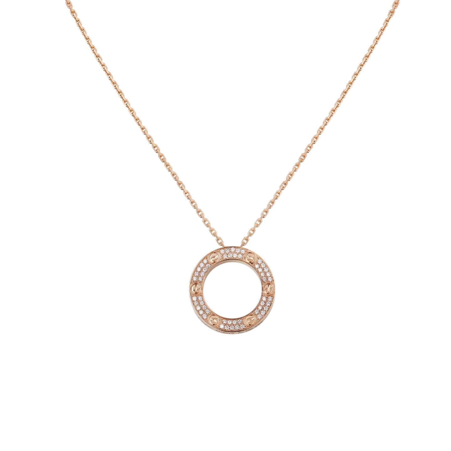 [Riva Jewelry]LOVE LARGE CIRCULAR PENDANT FULL-PAVÉ DIAMOND NECKLACE