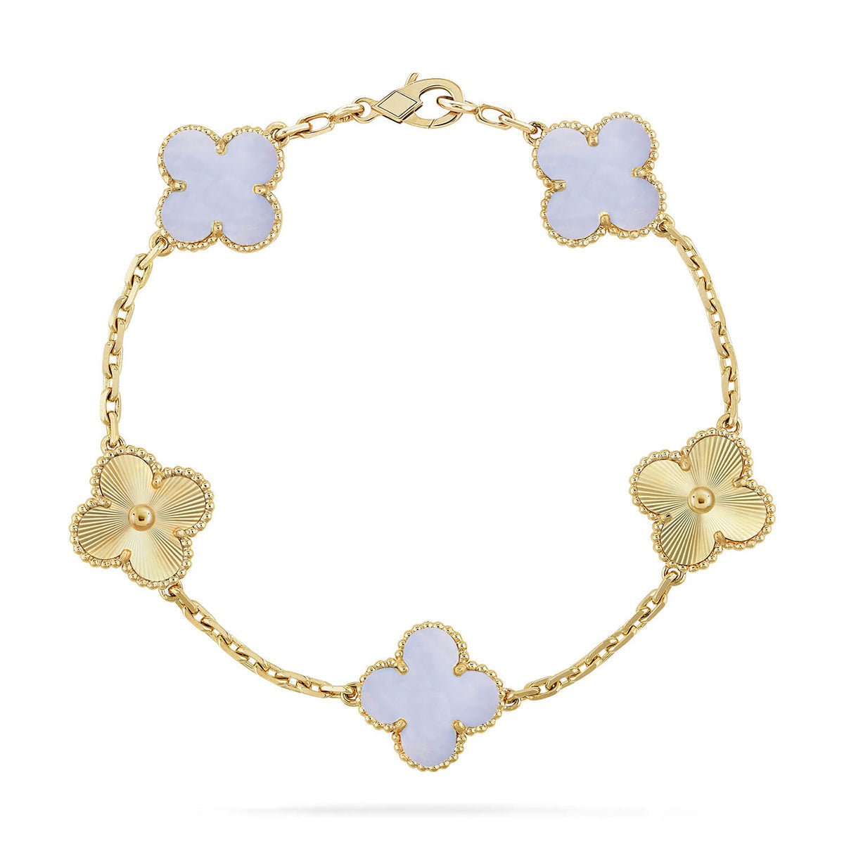 [Riva Jewelry]ラッキー クローバー 5モチーフ ブレスレット - パープルカルセドニー コレクション