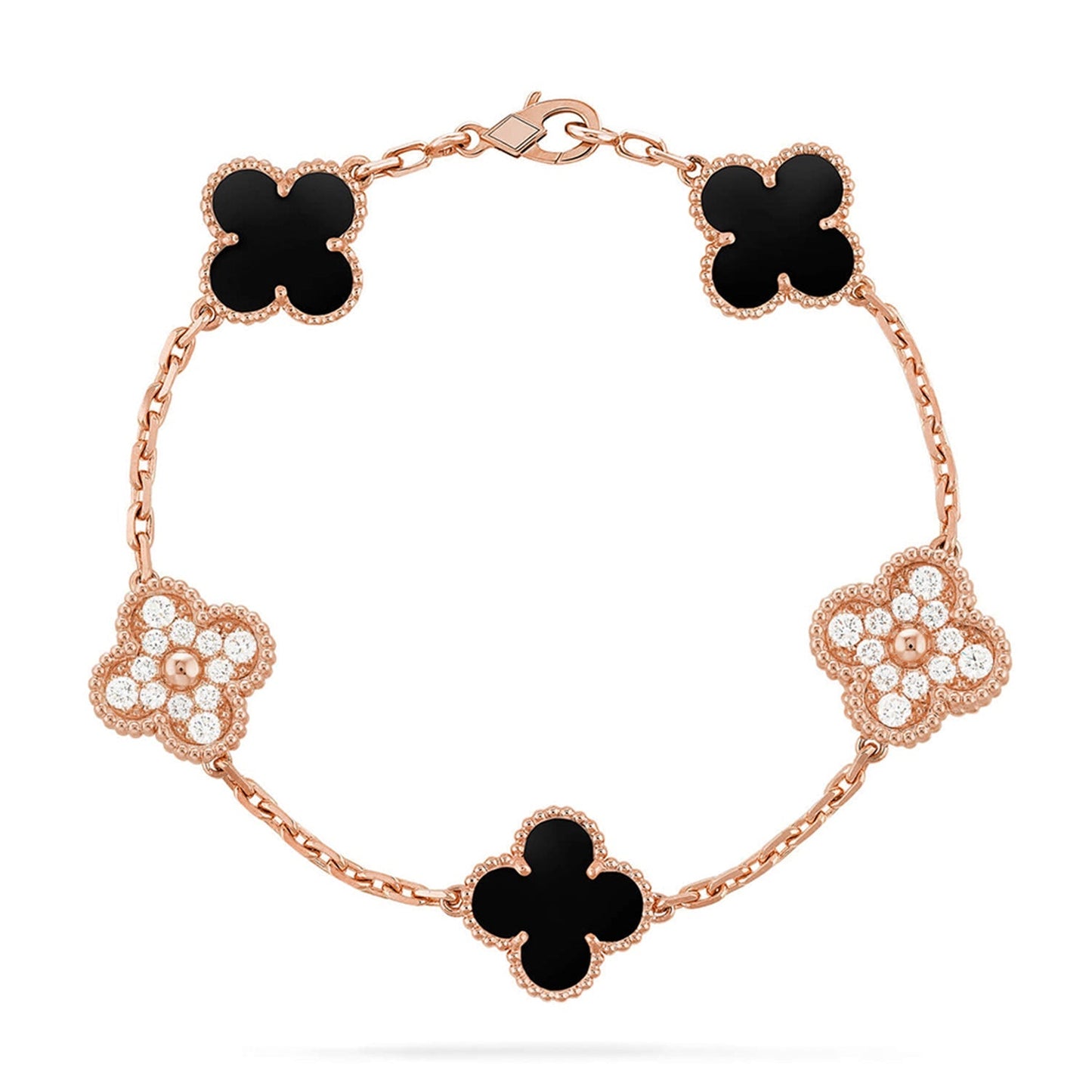 [Riva Schmuck]Glückskleeblatt-Armband mit 5 Motiven - SCHWARZE ONYX-KOLLEKTION