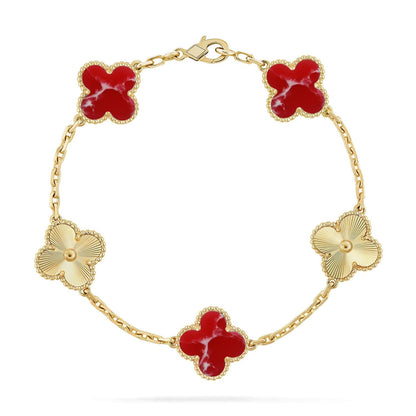 [Riva Schmuck]LUCKY CLOVER 5-MOTIV-ARMBAND - RED LARIMAR KOLLEKTION