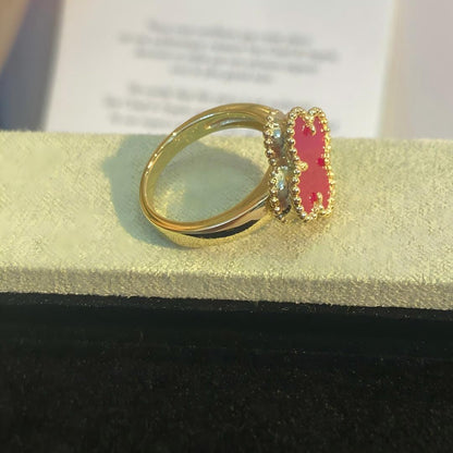 [Riva  Jewelry]NEW CLOVER PINK ENAMEL RINGS