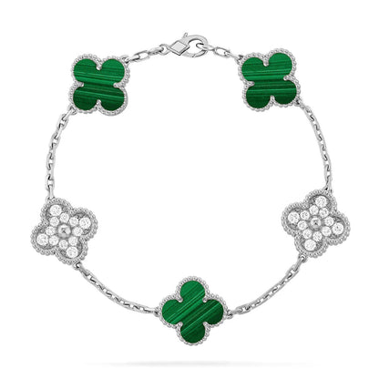 [Riva Jewelry]ラッキー クローバー 5モチーフ ブレスレット - マラカイト コレクション