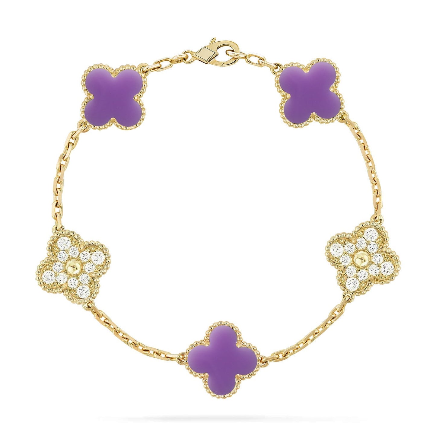 [Riva Jewelry]ラッキー クローバー 5モチーフ ブレスレット - ラベンダー コレクション