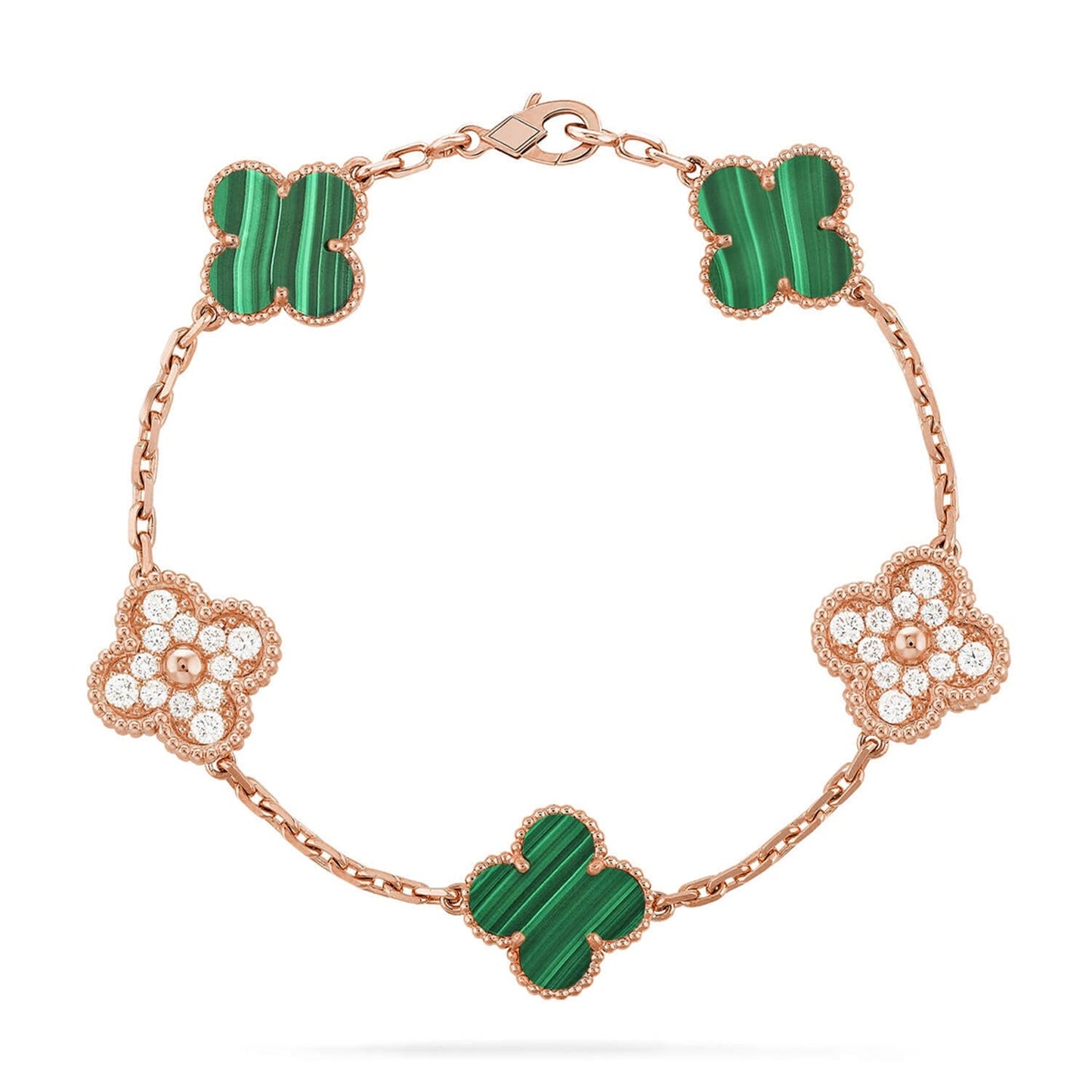 [Riva Jewelry]ラッキー クローバー 5モチーフ ブレスレット - マラカイト コレクション