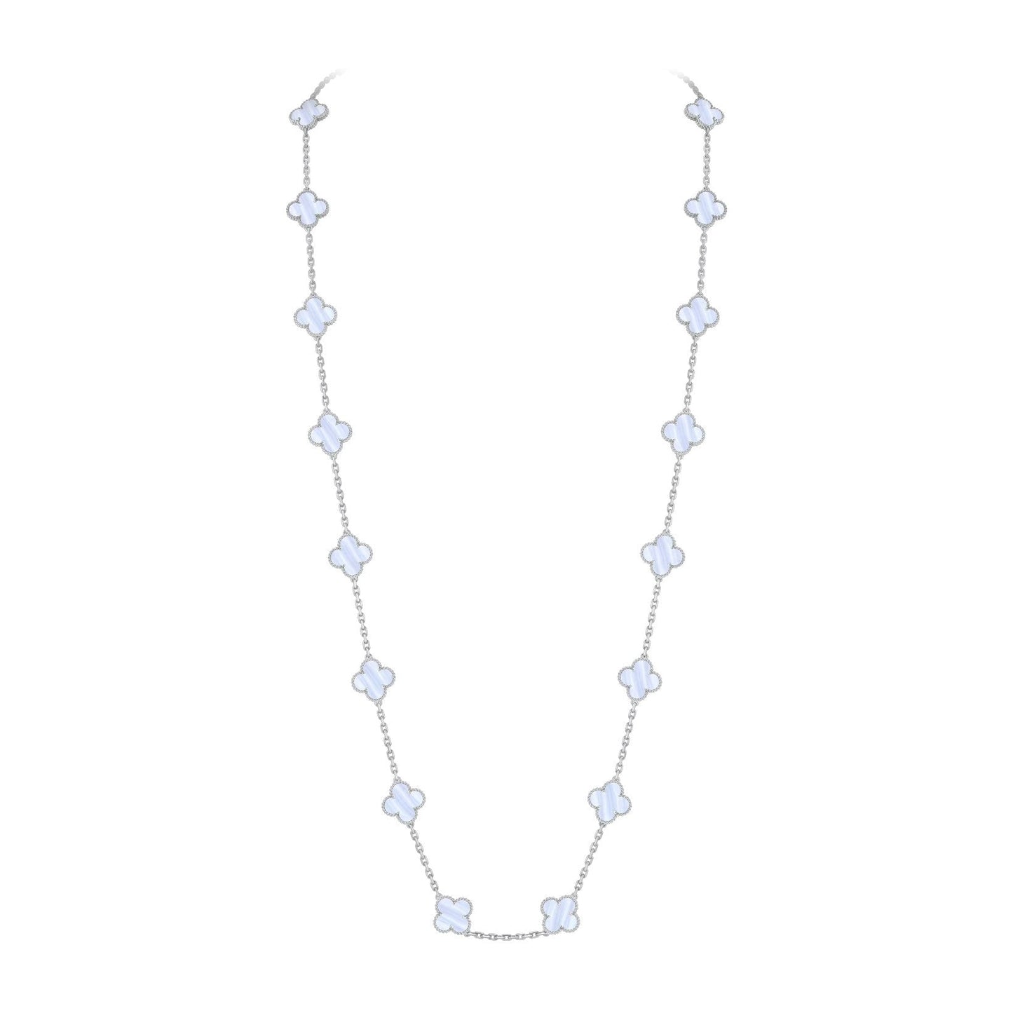 [Riva Jewelry]KLASSISCHES LANGE HALSKEKETTE MIT 20 KLEEBBLÄTTERN AUS WEISSGOLD KOLLEKTION