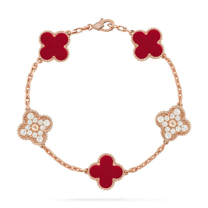 [Riva Jewelry ] CLOVER 5 MOTIF RED CORNELIAN BRACELET COLLECTION