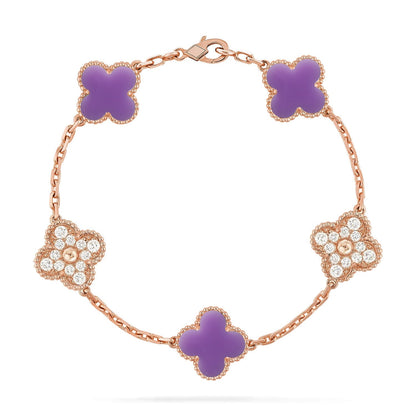 [Riva Jewelry]ラッキー クローバー 5モチーフ ブレスレット - ラベンダー コレクション