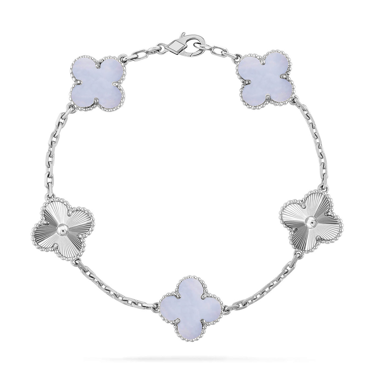[Riva Jewelry]ラッキー クローバー 5モチーフ ブレスレット - パープルカルセドニー コレクション