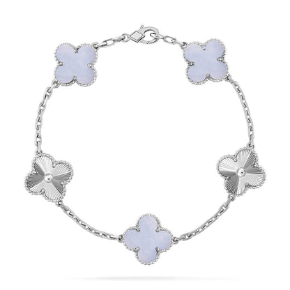 [Riva Jewelry]ラッキー クローバー 5モチーフ ブレスレット - パープルカルセドニー コレクション