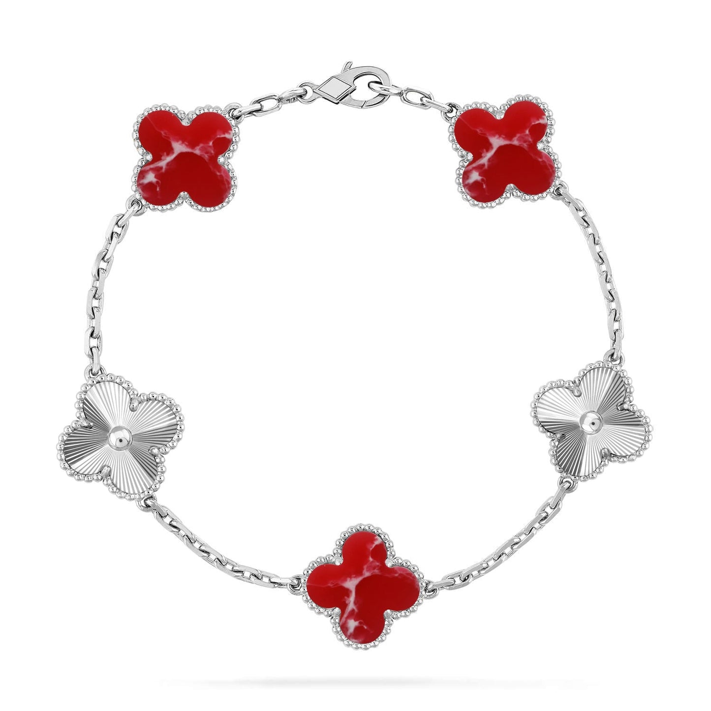 [Riva Schmuck]LUCKY CLOVER 5-MOTIV-ARMBAND - RED LARIMAR KOLLEKTION