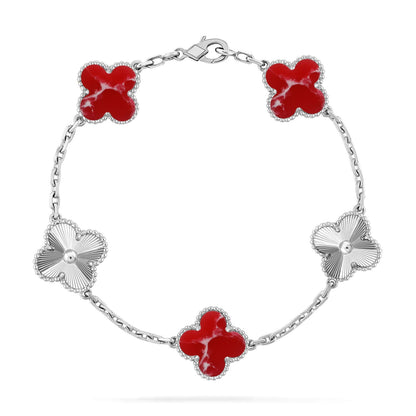 [Riva Schmuck]LUCKY CLOVER 5-MOTIV-ARMBAND - RED LARIMAR KOLLEKTION