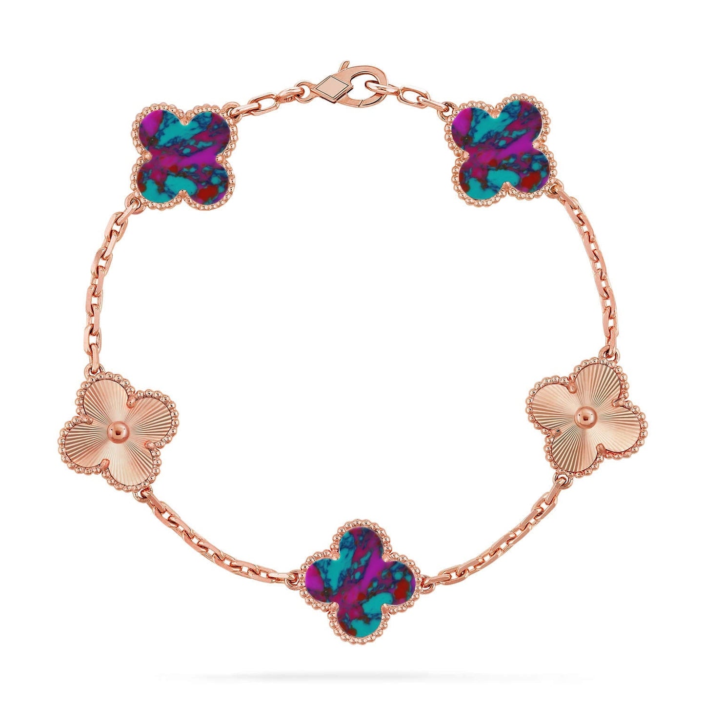[Riva Schmuck]VIERBLÄTTRIGES GLÜCKSSYMBL 5-MOTIV-ARMBAND – MULTI-EDELSTEIN-KOLLEKTION