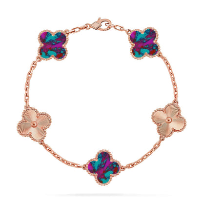 [Riva Schmuck]VIERBLÄTTRIGES GLÜCKSSYMBL 5-MOTIV-ARMBAND – MULTI-EDELSTEIN-KOLLEKTION