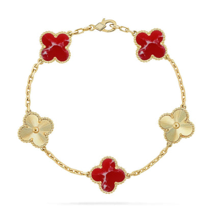 [Riva Jewelry ]CLOVER 5 MOTIF RED PATTERN BRACELET COLLECTION