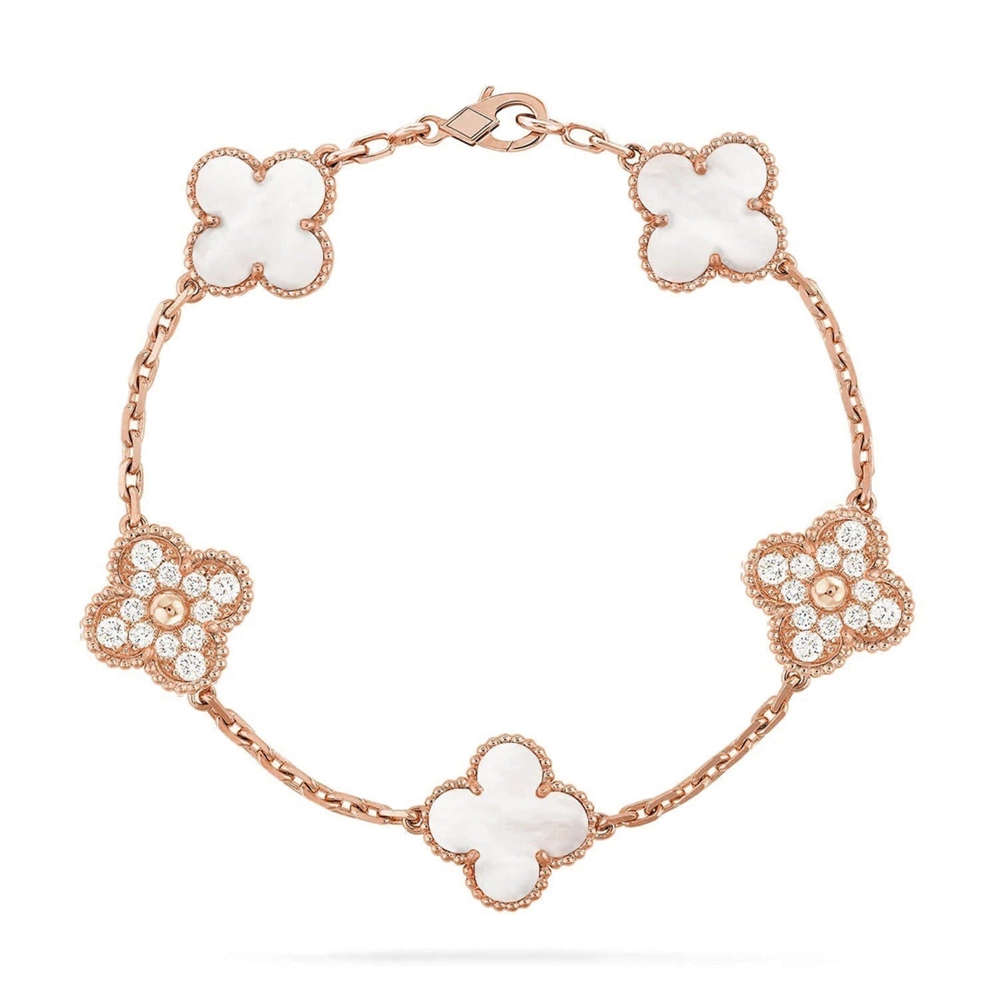 [Riva Jewelry]LUCKY CLOVER 5-MOTIF BRACELET - WHITE MOTHER-OF-PEARL COLLECTION
