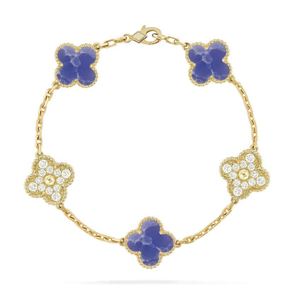 [Riva Jewelry]LUCKY CLOVER 5-MOTIF BRACELET - BLUE LARIMAR COLLECTION
