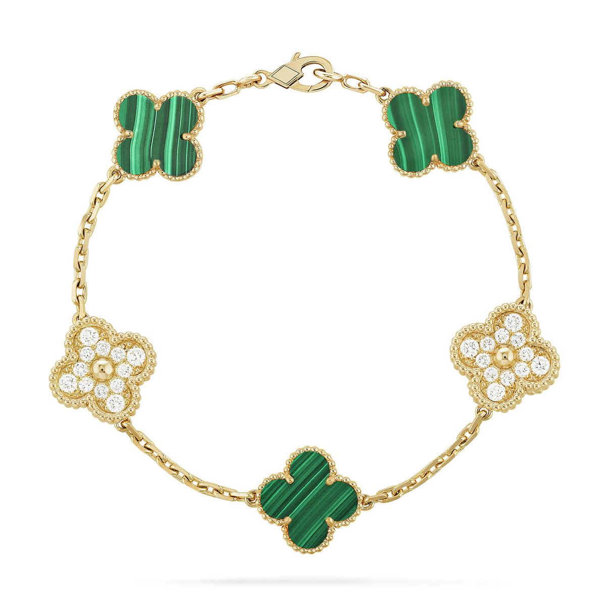[Riva Jewelry]ラッキー クローバー 5モチーフ ブレスレット - マラカイト コレクション