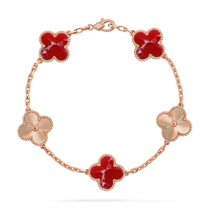 [Riva Schmuck]LUCKY CLOVER 5-MOTIV-ARMBAND - RED LARIMAR KOLLEKTION