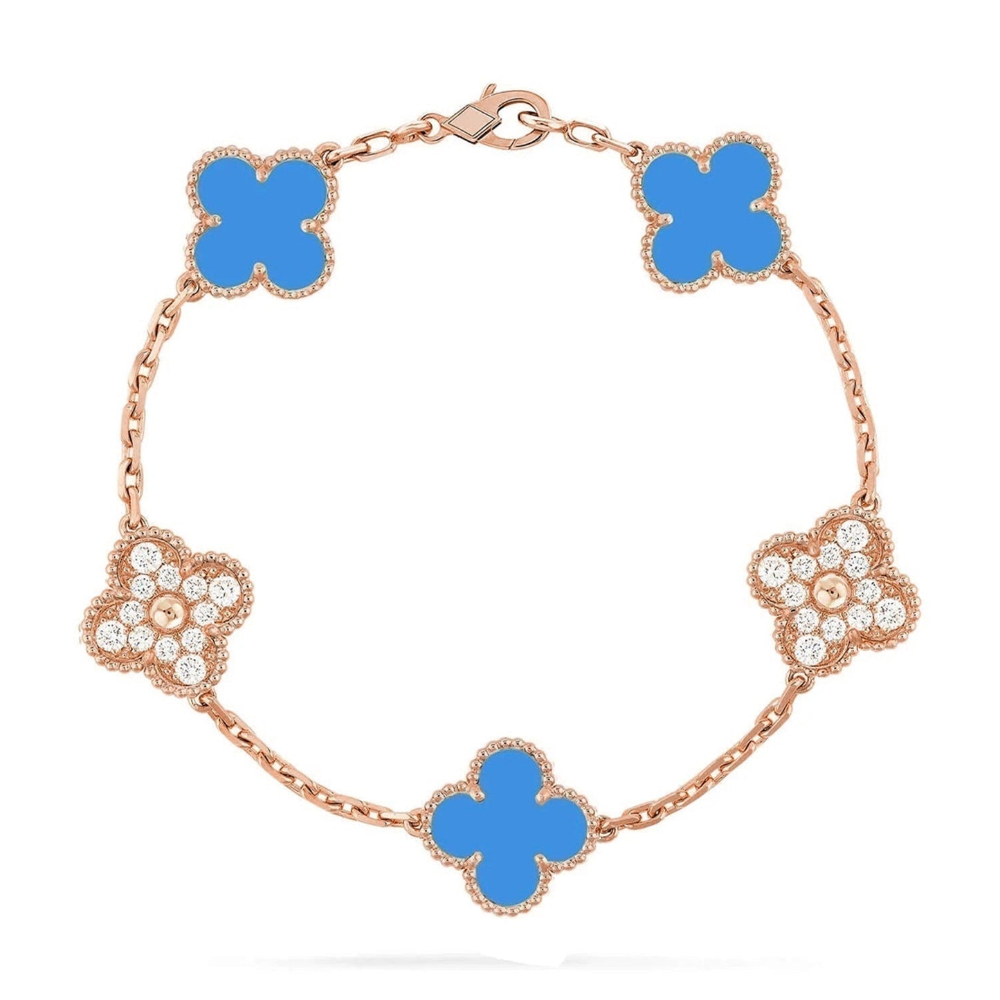 [Riva Jewelry]LUCKY CLOVER 5-MOTIV-ARMBAND – BLAUER ACHAT KOLLEKTION