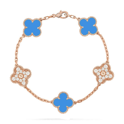 [Riva Jewelry]LUCKY CLOVER 5-MOTIV-ARMBAND – BLAUER ACHAT KOLLEKTION