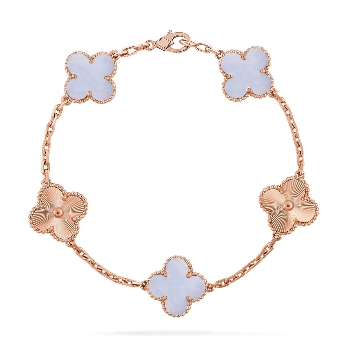 [Riva Jewelry]ラッキー クローバー 5モチーフ ブレスレット - パープルカルセドニー コレクション