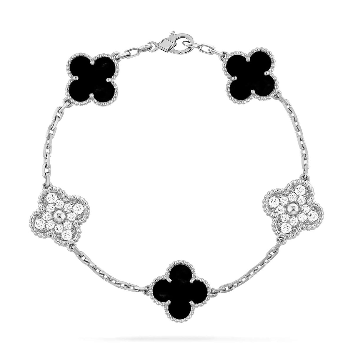 [Riva Schmuck]Glückskleeblatt-Armband mit 5 Motiven - SCHWARZE ONYX-KOLLEKTION