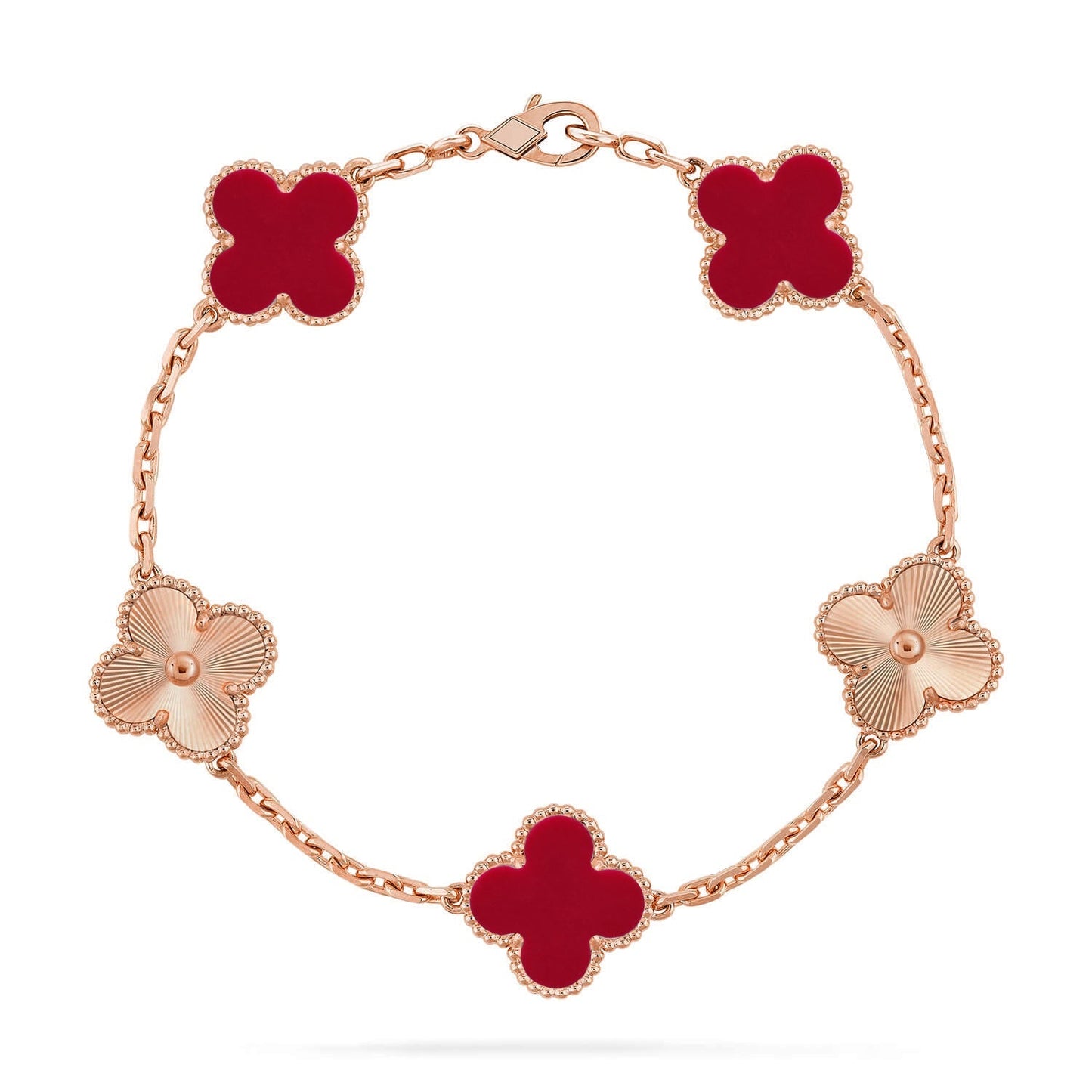[Riva Jewelry]LUCKY CLOVER 5-MOTIV ARMBAND - RED CARNELIAN KOLLEKTION
