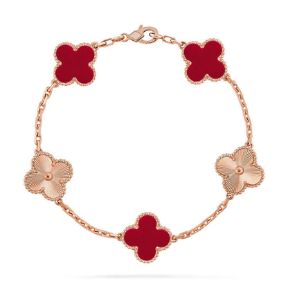 [Riva Jewelry]LUCKY CLOVER 5-MOTIV ARMBAND - RED CARNELIAN KOLLEKTION
