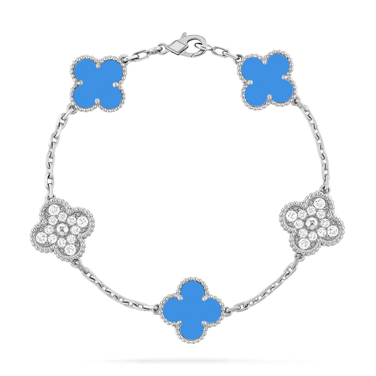 [Riva Jewelry]LUCKY CLOVER 5-MOTIV-ARMBAND – BLAUER ACHAT KOLLEKTION