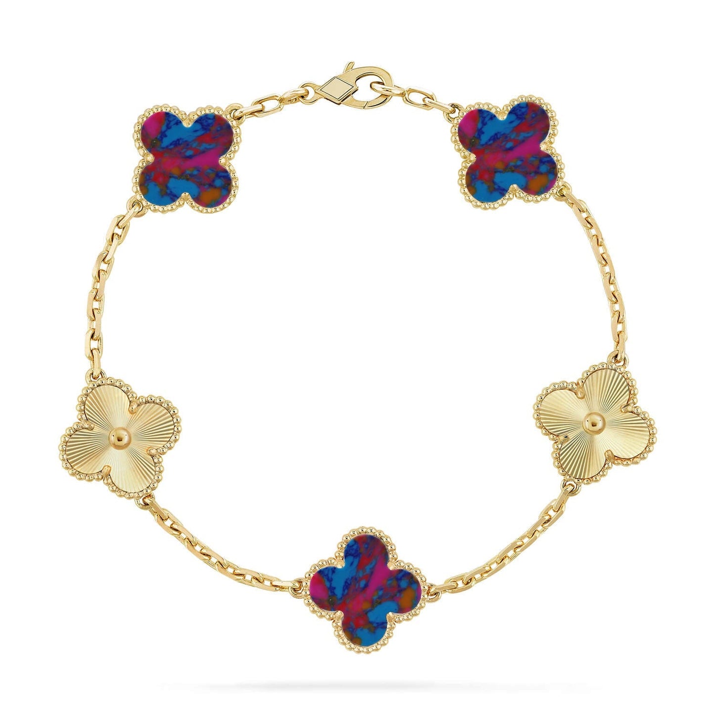 [Riva Schmuck]VIERBLÄTTRIGES GLÜCKSSYMBL 5-MOTIV-ARMBAND – MULTI-EDELSTEIN-KOLLEKTION