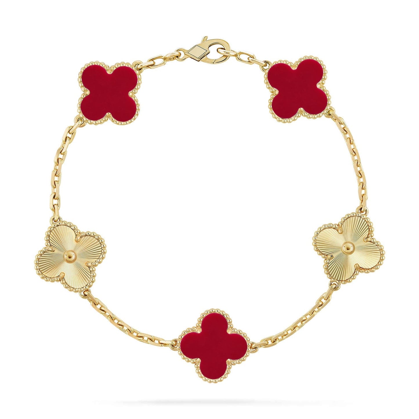 [Riva Jewelry]LUCKY CLOVER 5-MOTIV ARMBAND - RED CARNELIAN KOLLEKTION