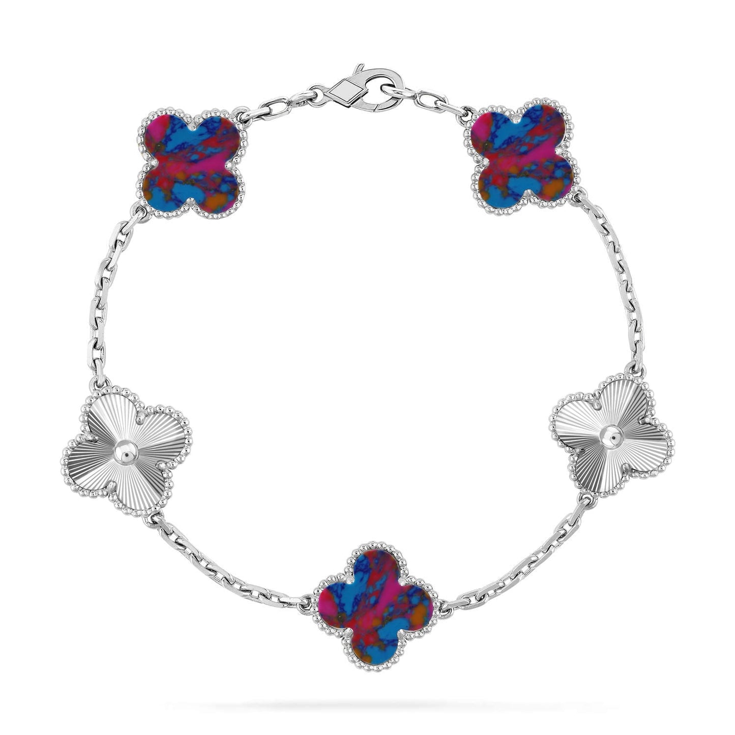 [Riva Schmuck]VIERBLÄTTRIGES GLÜCKSSYMBL 5-MOTIV-ARMBAND – MULTI-EDELSTEIN-KOLLEKTION
