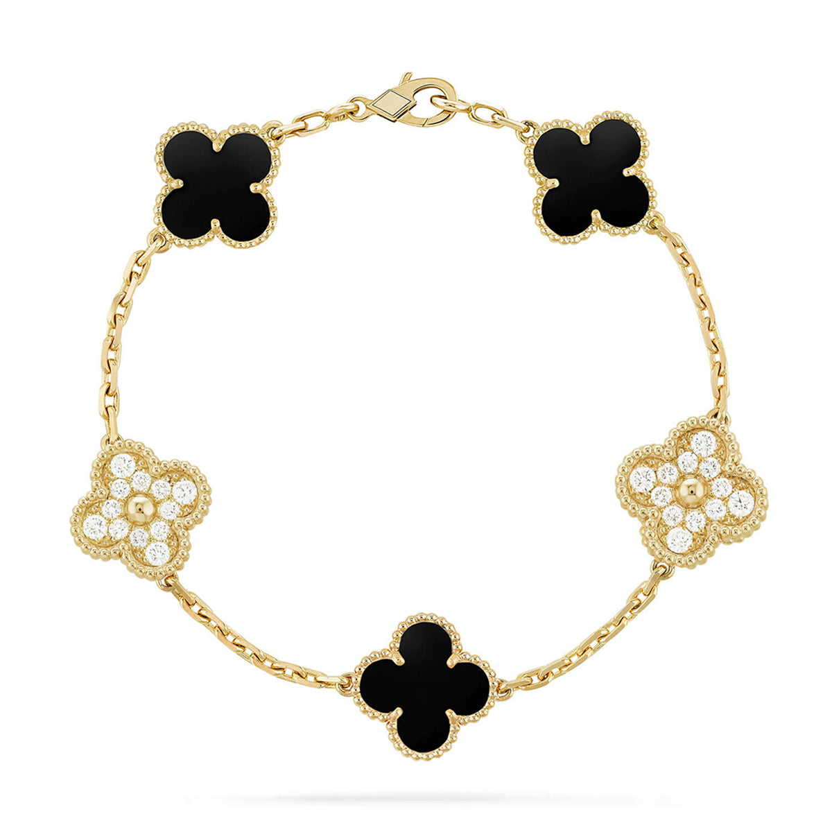 [Riva Schmuck]Glückskleeblatt-Armband mit 5 Motiven - SCHWARZE ONYX-KOLLEKTION