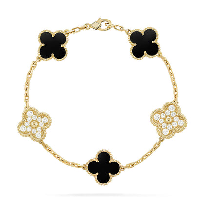 [Riva Schmuck]Glückskleeblatt-Armband mit 5 Motiven - SCHWARZE ONYX-KOLLEKTION