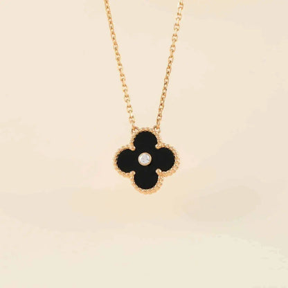 [Riva Jewelry ]CLOVER 15MM DIAMOND ONYX NECKLACE