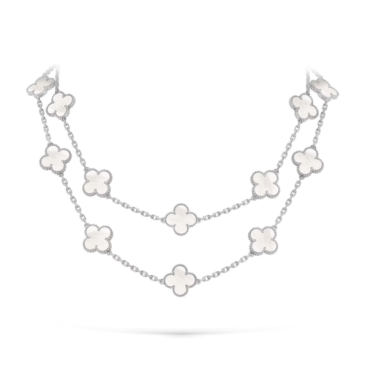[Riva Jewelry]KLASSISCHES LANGE HALSKEKETTE MIT 20 KLEEBBLÄTTERN AUS WEISSGOLD KOLLEKTION