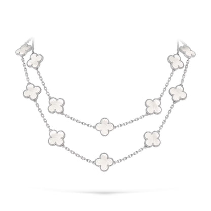 [Riva Jewelry]KLASSISCHES LANGE HALSKEKETTE MIT 20 KLEEBBLÄTTERN AUS WEISSGOLD KOLLEKTION