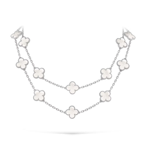 [Riva Jewelry]KLASSISCHES LANGE HALSKEKETTE MIT 20 KLEEBBLÄTTERN AUS WEISSGOLD KOLLEKTION