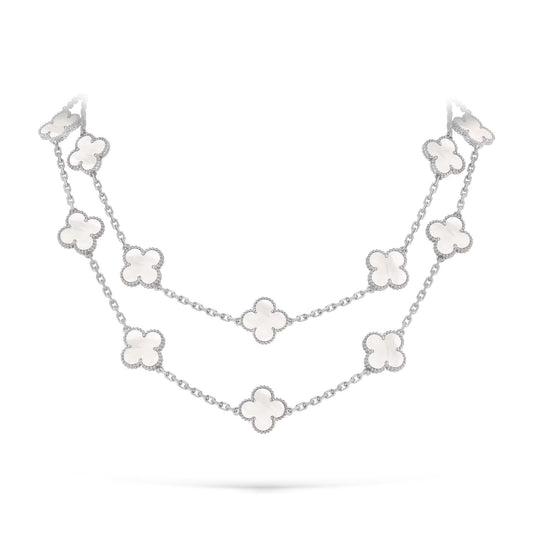 [Riva Jewelry]KLASSISCHES LANGE HALSKEKETTE MIT 20 KLEEBBLÄTTERN AUS WEISSGOLD KOLLEKTION