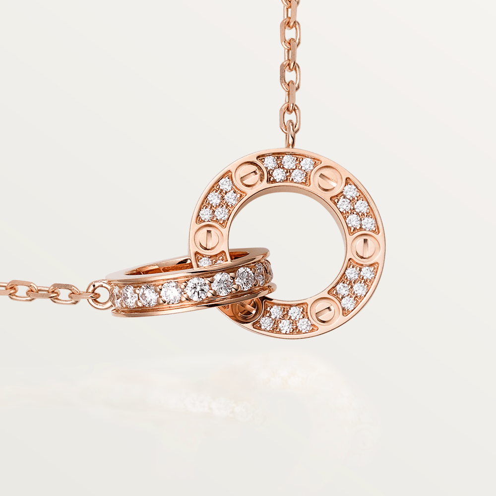 [Riva Jewelry ]LOVE 7.6MM NECKLACE ROSE GOLD AND SILVER  FULL DIAMOND