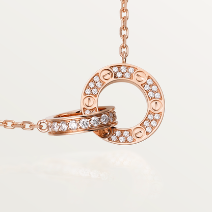 [Riva Jewelry ]LOVE 7.6MM NECKLACE ROSE GOLD AND SILVER  FULL DIAMOND