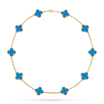 [Riva Jewelry ]CLOVER 10 MOTIFS BLUE AGATE NECKLACE