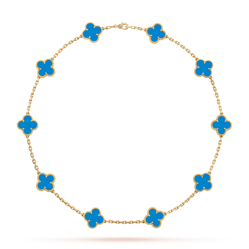 [Riva Jewelry ]CLOVER 10 MOTIFS BLUE AGATE NECKLACE
