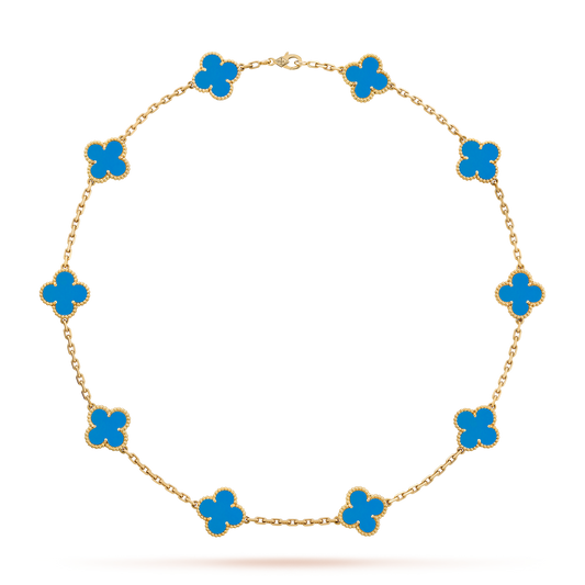 [Riva Jewelry ]CLOVER 10 MOTIFS BLUE AGATE NECKLACE